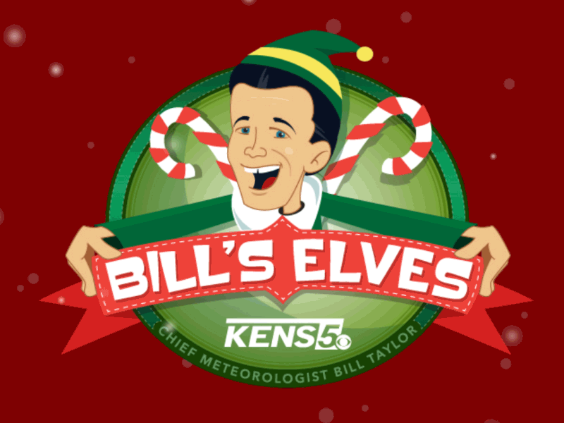 Bill's Elves logo animation candy cane charity christmas gift giving snow