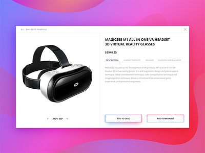 E-commerce card: VR Helmet card e commerce uiux vr