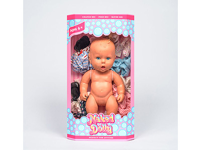 Naked Dolly Front doll dolly girl kids lettering naked package packaging pink toy