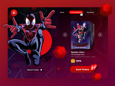 Movie Ticket Booking Web Page UI/UX abstract booking booking.com design agency entertainment into the spider verse latest marvel marvelcomics movie rotten tomato sony spider man spider web tickets trailers ui ux ui ux design web design