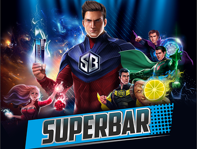 Fitness Bar: SUPERBAR branding character comics energy bar fitness bar food healthy food illustration packing design super hero