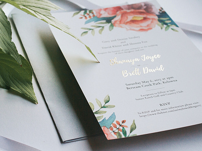 Gold Foil + Watercolour Florals botanical ceremony florals flowers gold foil illustration invitation layout watercolor wedding