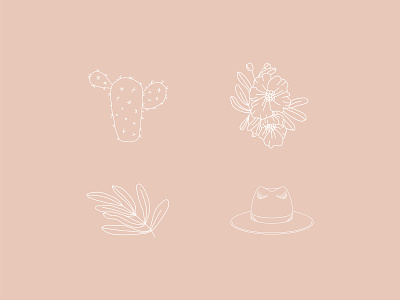 Icons for Sarah May Designs brand brand icons branding cactus design feminine flower brand flower illustration flowers hat icon illustration logo vector wedding wedding design wide brim hat