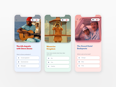 Wes Anderson Quiz cinema design interface ios iphone xr movie movie app quiz quotes ui wes anderson