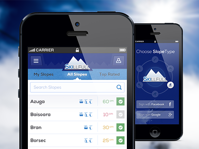 Skillfull: iOS App - Slope List ios level mobile. iphone options ski slopes ui user experience user interface ux webdesign