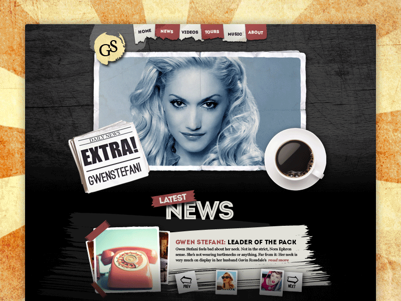 Artist Website - Gwen Stefani [concept] artist hipster news photoshop retro track typography vintage webdesign website