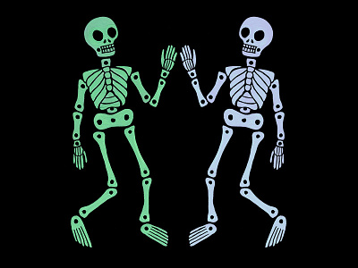 skeleton high five. animation gouache illustration skeleton