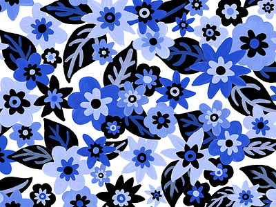 flowers in blue pattern.