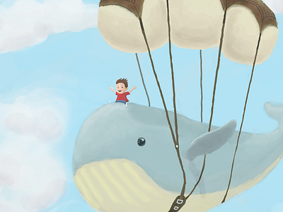 Flying Whale Progress childrens book digital painting fantasy illustration