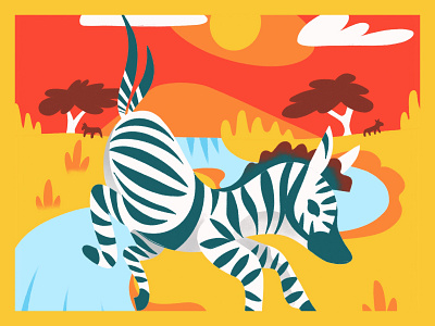 "Z" = Zebra alphabet animal childrens book childrens illustration color illustration nature procreate series stream sun texture trees zebra