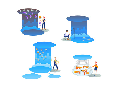 Illustrations for infographic fishing illustration people illustration recruiters vector illustration waterfall