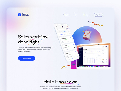 Product Landing Page clean crm landing page light lp product design product page ui