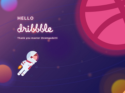 Hello Dribble astronaut gradient illustration planets sketch universe