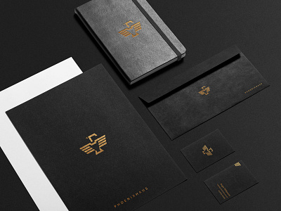 Phoenixhaus Brand book booklet brand guideline branding card dark envelope folder geometric golden phoenix