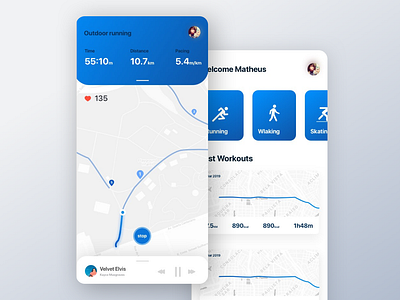 Workout tracker app light maps running sport stats tracking ui ui challange