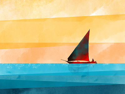 Sail On digital fresco illustration ocean sailboat sailboats sailing sea water watercolor