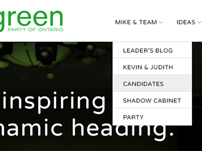 Green Party of Ontario detail dropdown government green party menu web website