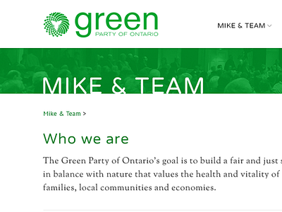Green Party of Ontario - Breadcrumb Detail duotone full width government green green party hero web design website