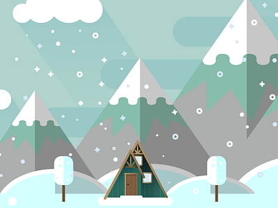 Mountain Scene cabin flat design mountains scene