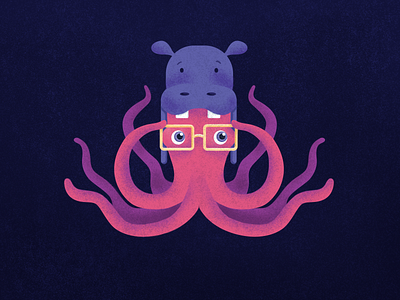 Octopotomus branding character color cute design hippo illustration octopus vector