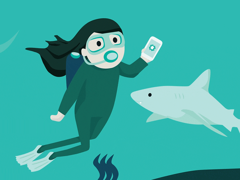 Scuba Girl animation app blue gif girl illustration ocean scuba shark