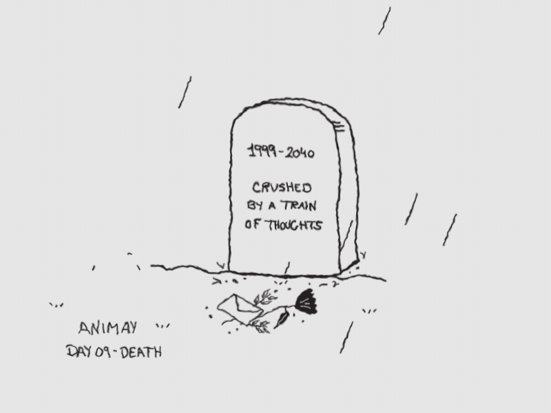 Day 09: Death! - Animay 2danimation aftereffects animay anxiety dark digitalart framebyframe grave graveyard humor illustraion illustration art illustrator motiongraphics overthinking rain tombstone