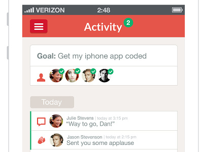 Activity screen for iphone app