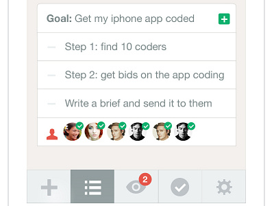 Goal List view - iphone app activity app bar bottom goal icons iphone list mobile nav navigation view