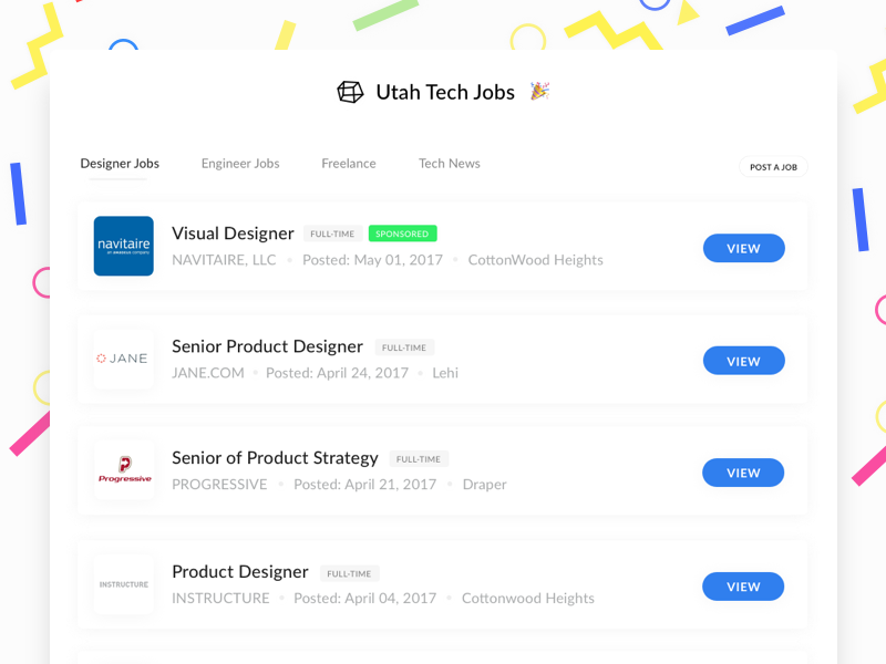 Utah Tech Jobs clean minimal layout innovation future jobboard jobs tech utah ui app web app