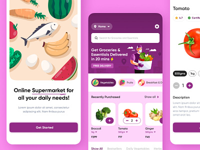 Grocery Delivery App UI app appdesign delivery deliveryapp design figma groceries groceries and essentials grocery grocery delivery grocery order illustration mobile online order ui ux