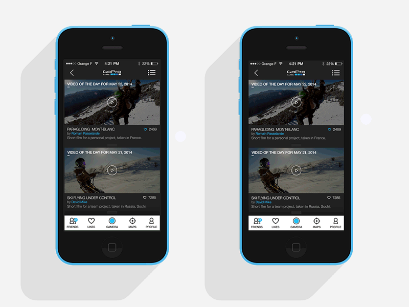 GoPro - Video of the Day Concept animation app application concept go gopro hero ios 7 ios7 pro redesign videos