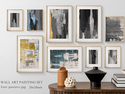 Abstract painted wall art set. Posters, carpets, prints. Digital