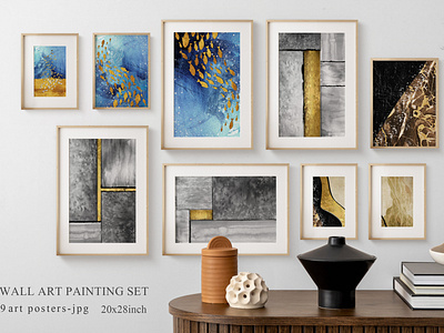 Abstract painted wall art set. Posters, carpets, prints. Digital