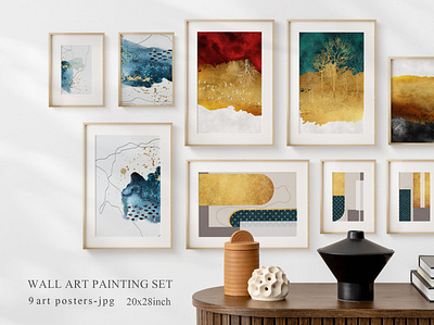 Abstract painted wall art set. Posters, covers, prints. Watercol paintings