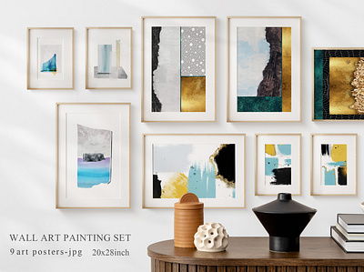 Abstract painted wall art set. Posters, covers, prints. Watercol card