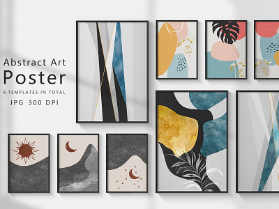 Abstract geometric wall art set. Posters, covers, prints. Waterc 3d geometry branding card decoration design grunge hand painted illustration logo paintings