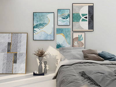 Abstract geometric wall art set. Posters, covers, prints. Waterc decoration design grunge hand painted hanging illustration paintings