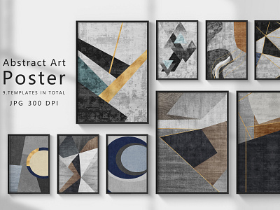 Abstract grey geometric wall art set. Posters, covers, prints. W