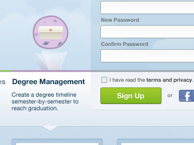 Homepage Sign Up arrow blue degree form green purple register sign up