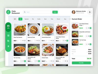 Fielle Restaurant - Cashier App app design ui ux vector