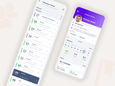 Employee Profile & Attendance Recap app design ui ux vector