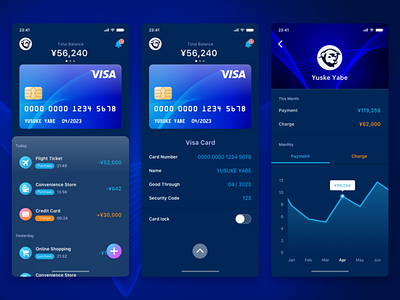 Wallet App Concept Dark UI credit card financial fintech ios money payment ui visa wallet