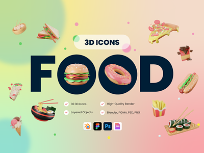 3D Food Icons 3d branding design graphic design illustration presentation