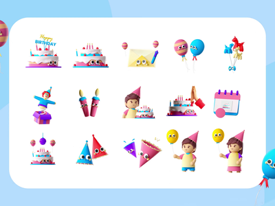 3D Animated Birthday Icon Set 3d animated animation art branding design graphic design icon icons illustration motion graphics