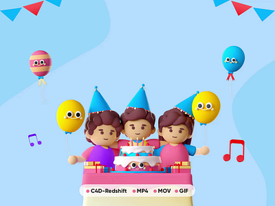 3D Animated Birthday Icon Set 3d animated animation branding design graphic design illustration motion graphics