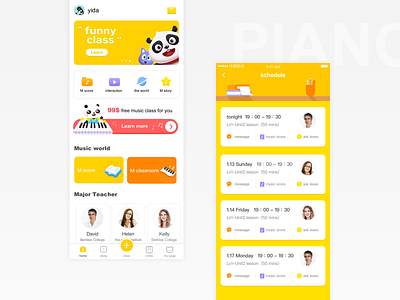 The education app is about playing piano card color kids app panda piano ui yellow pages