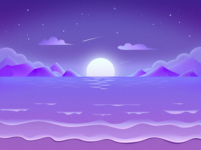 Moonlight Beach beach illustration light moon moonlight mountain violet