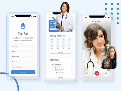 Doctor app android app blue dashboard design doctor glassmorphism ios mockup psd signup ui ux