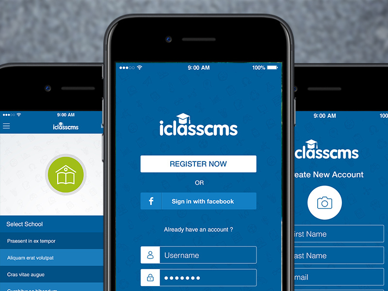 I Class login screens school class logo mobile apps