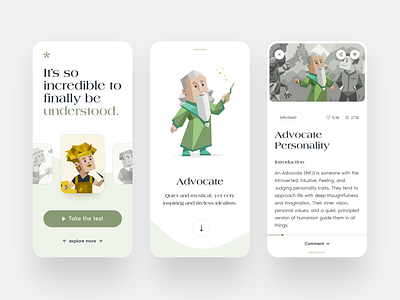 Personality mobile app concept app character clean clear design elegant illustration minimal mobile personality polite simple type ui ux